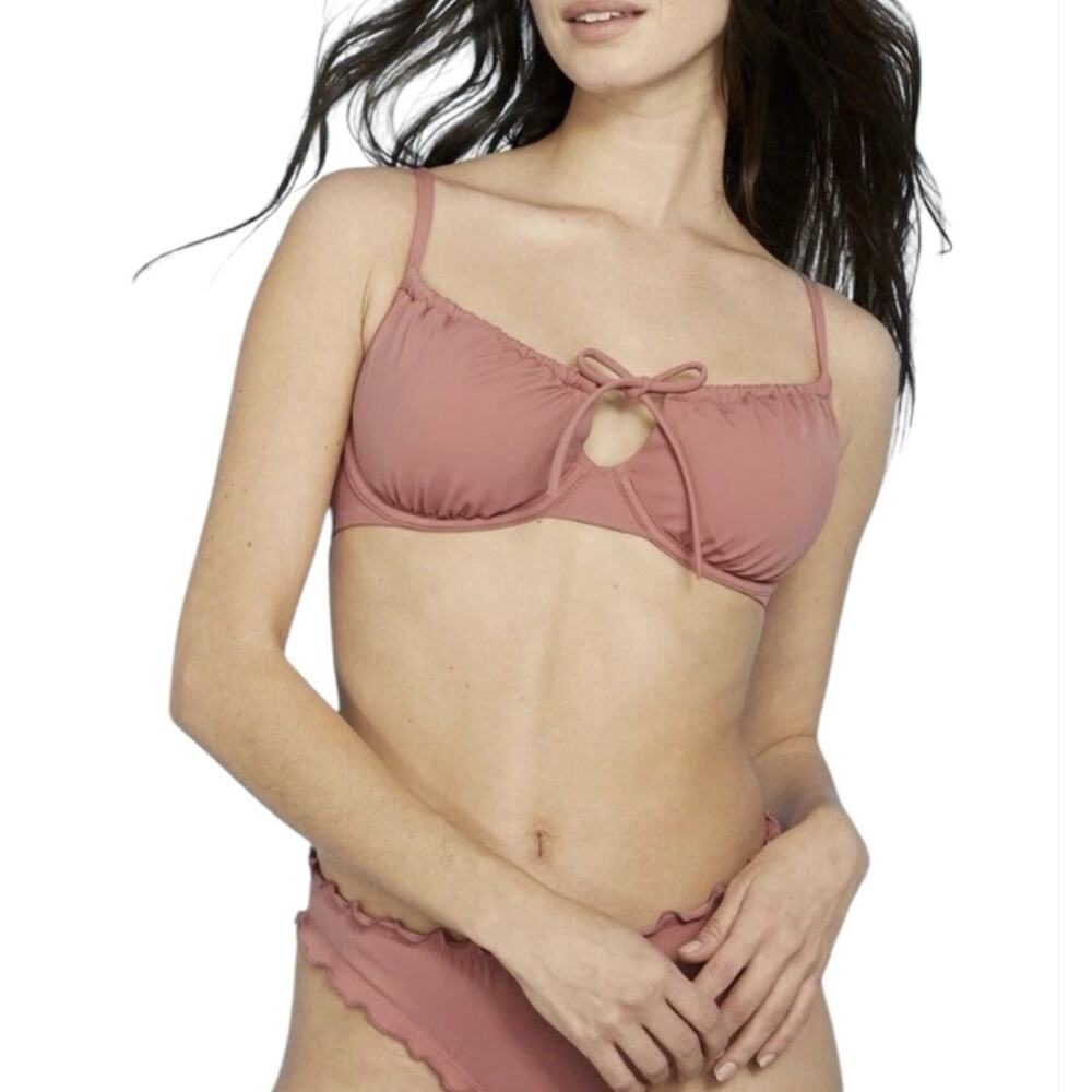 Shade & Shore Shirred Bralette Bikini Top Size 36D Pink Clay Underwire NWOT